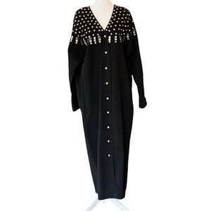 Vintage Fashion Passport Studded Rhinestone Maxi Duster Coat Dress L